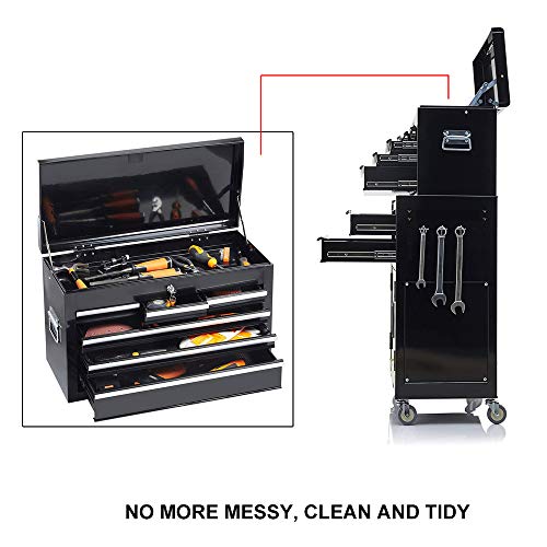 8-Drawer Tool Chest Tool Box,High Capacity Rolling Tool Chest Tool Storage Cabinet with 4 Wheels, 2 in 1 Large Toolbox Tool Organizer with Lockable Drawer for Garage Warehouse Workshop (Big Black)