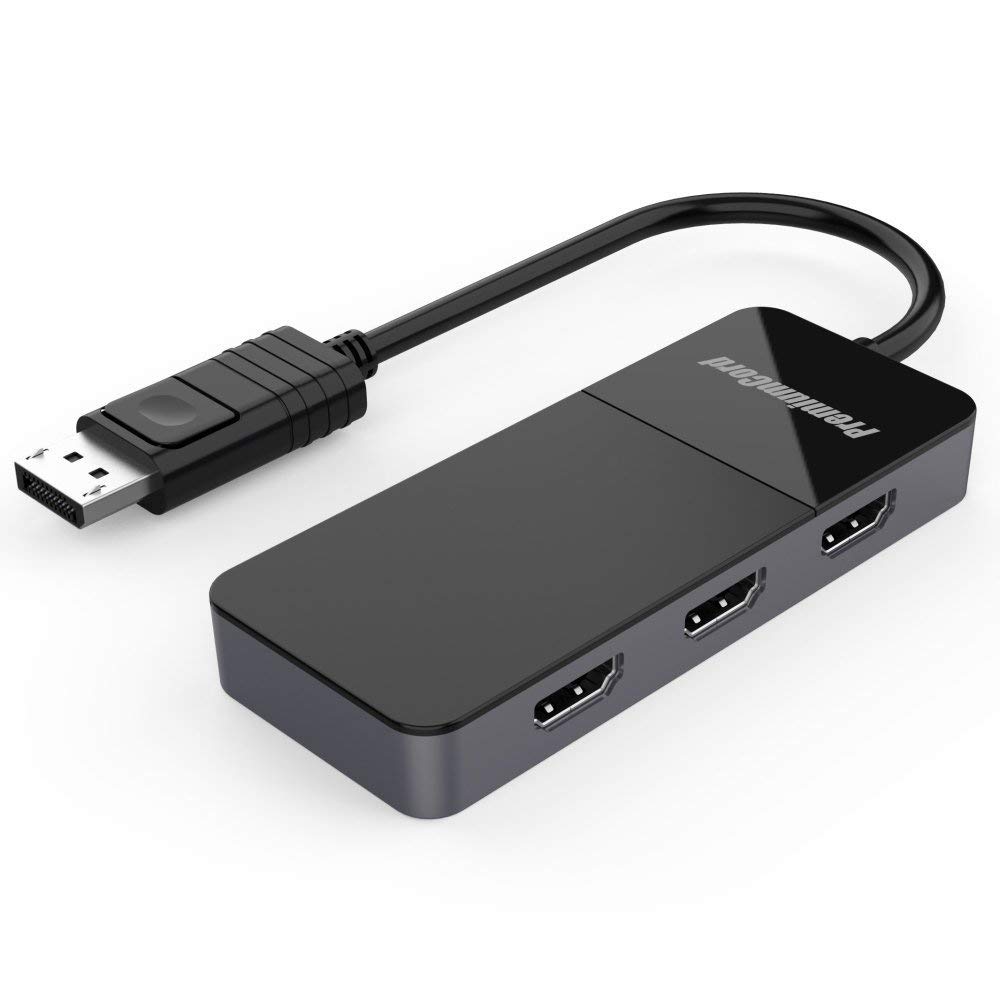 PremiumCord Adapter MST DisplayPort 1.4 do 3x HDMI 2.0 do Monitorów do 8K @ 30Hz (Trzykrotnie 4K), Tryby Rozszerzony + Lustrzany + Duplikat, Czarny