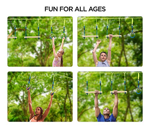 Flybold Obstacle Course For Kids | Ninja Warrior Slackline Kit With 8 Adjustable Obstacles | Twin Gear Ratchet For Extra Safety | Great Slack Line Training Equipment | 40 Ft #TOP6