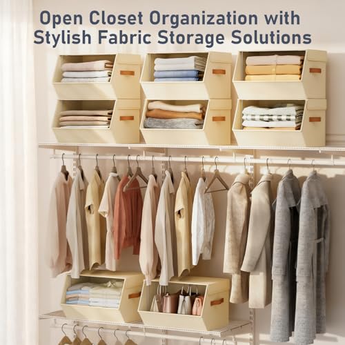 Stackable Closet Organizers and Storage Bins, Open Front Closet Shelf Organizer System With Steel Frame, Clothes Storage Basket Fabric, Collapsible Closet Drawers for Wardrobe, Nursery ,Toy, 4 Pack - Image 4