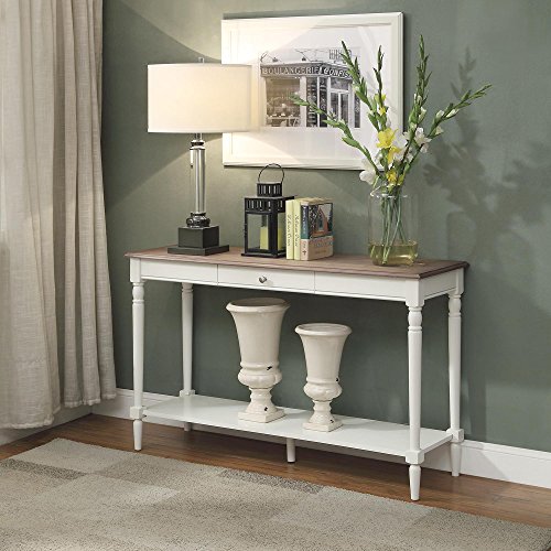 Convenience Concepts French Country Console Table With Drawer And Shelf, Driftwood/White #TOP1