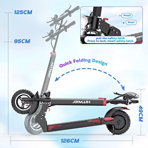 HITWAY Patinete Electrico 800W Motor, 10'' Scooter Eléctrico Adultos Plegable, con Batería de 48V 13Ah, con App, Amortiguador Doble,con luz indicadora, 3 Modos de Velocidad, Velocidad Máx 25km/h
