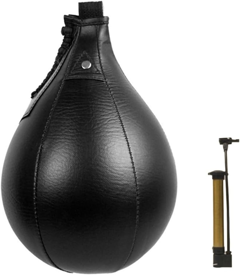Pear Shaped Boxing Speed Bag, PU Leather Hanging Reaction Trainer, Black Teardrop Punching Bag for Home Gym Workout 13x7.09 in