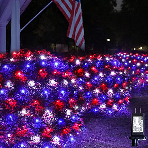 4Th Of July Decorations Patriotic Net Lights, 240 Led Red White And Blue Outdoor Mesh String Lights, 8 Modes Waterproof Connectable Fairy Lights For Bushes Independence Day Yard Garden Party 11.5X5Ft #TOP3