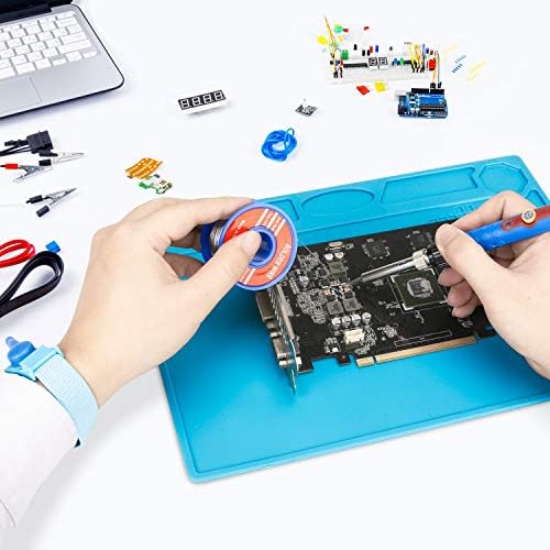 Soldering Mat,Insulation Silicone Welding Pad Repair Work Kit with Anti-Static Wrist,932°F Heat Resistant Silicone Work Pad for Soldering Iron,Phone and Computer Repair, 13.8X 9.8Inch