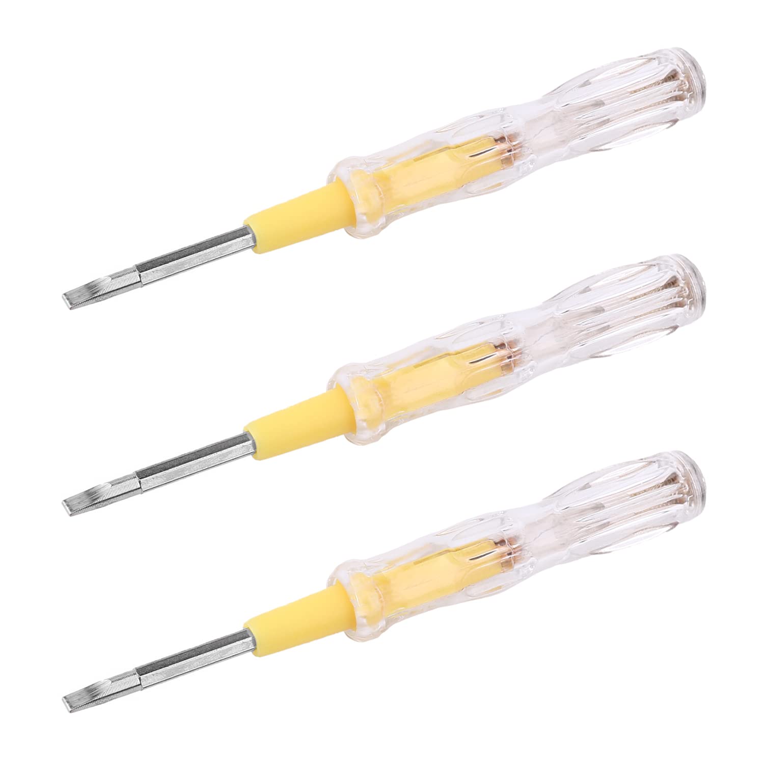 Heyiarbeit 5pcs Voltage Tester AC/DC 100-500V Tester Screwdriver with 3.5mm Slotted Phillips Screwdriver Circuit Tester Pen Electric Contact Voltage Tester for Circuit Test, Clear and Yellow