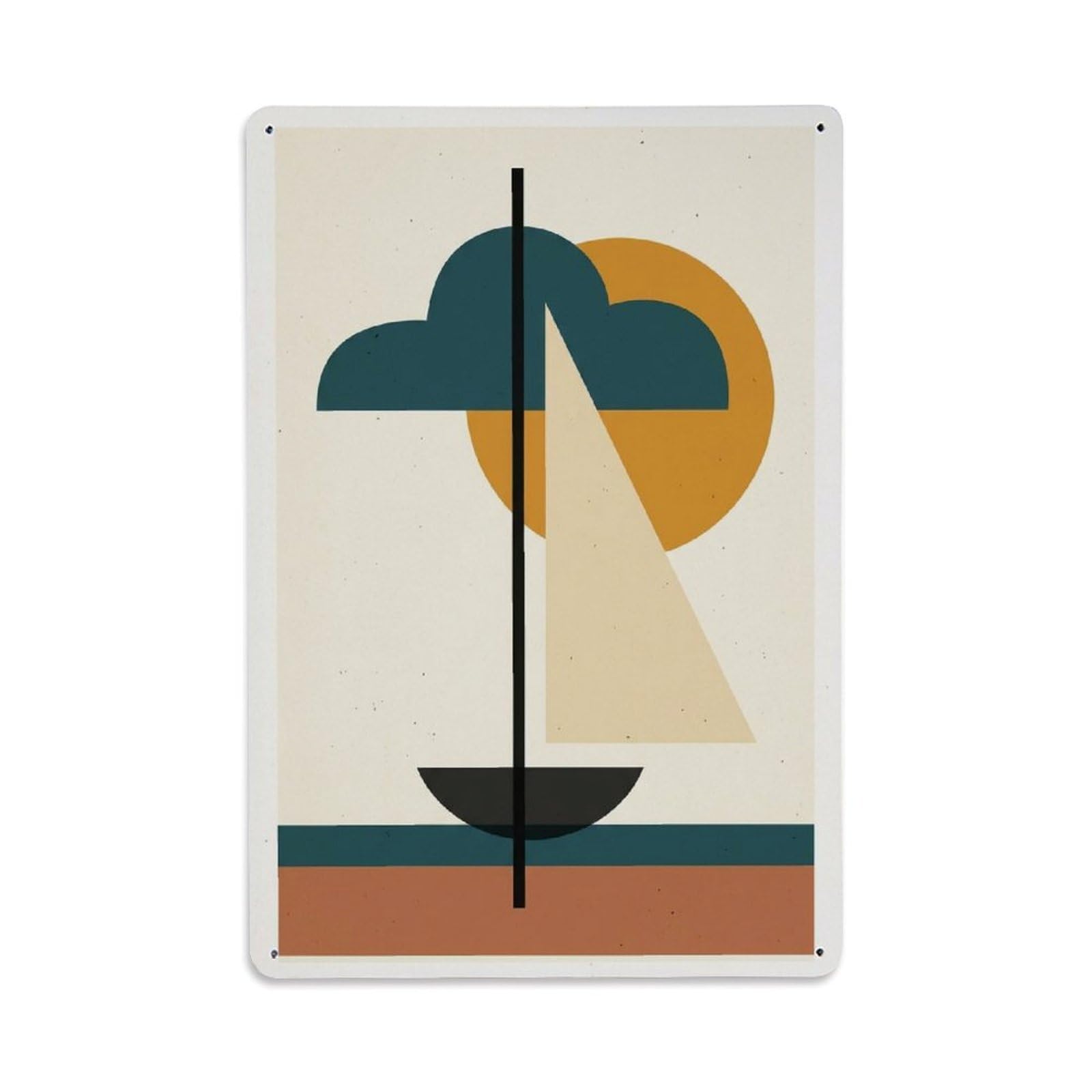 Rounded Forms Seaside Sailboat Color Block Seascape Metal Tin Sign Plaque Wall Decor for Cafe, Man Cave, Club Bar, Office, Home Garden Round Metal Poster 8x12Inch
