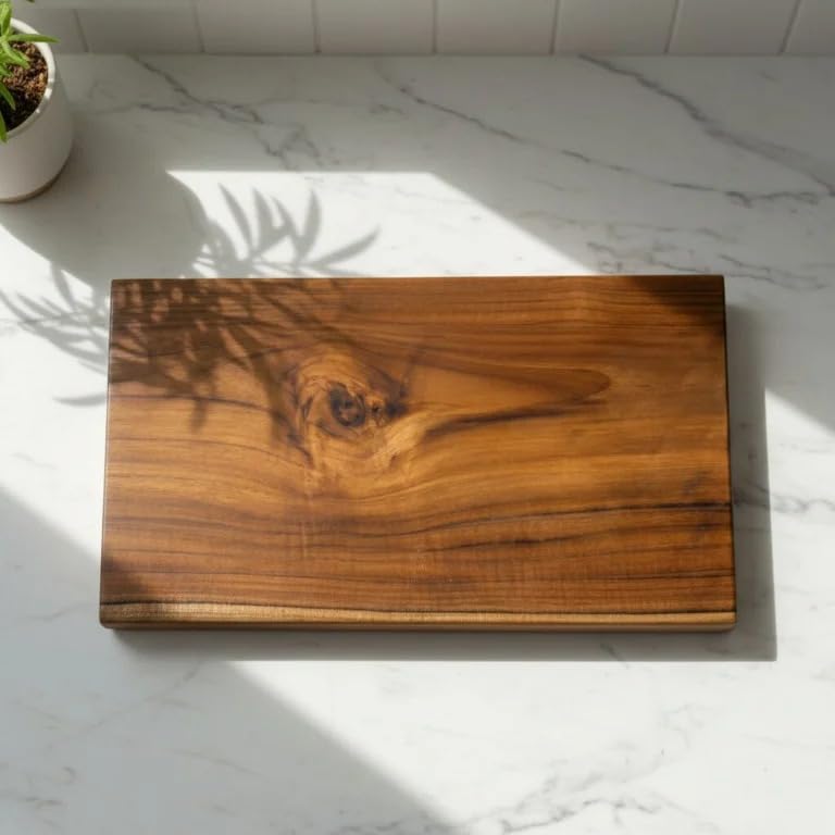 Image of Small Single Block Teak Wood Chopping Board, 14 x 8 x 0.75 Inch | Edge Grain Wooden Cutting Board for Vegetables & Meat | Single Piece Heartwood | Natural Beeswax & Coconut Oil Finish