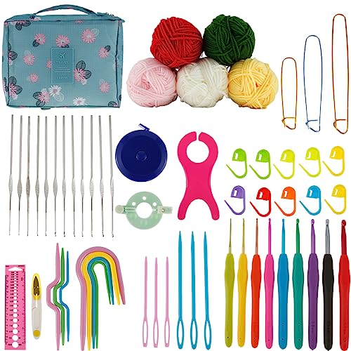 Image of Abizarch 59 Pcs Crochet Hooks Kit for Beginners Adults, Knitting Starter Kit for Adults Ergonomic Soft Grip Handle Crochet Tools, DIY Weave Yarn Kits with Carry Bag, Travel Knitting Crochet Supplies