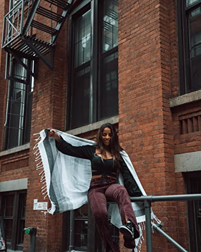 Teema Large Turkish Beach Towel - 100% Turkish Cotton - Sand Free - Fast Drying - Versatile And Multi-Use - The Layers (Grey) #TOP5