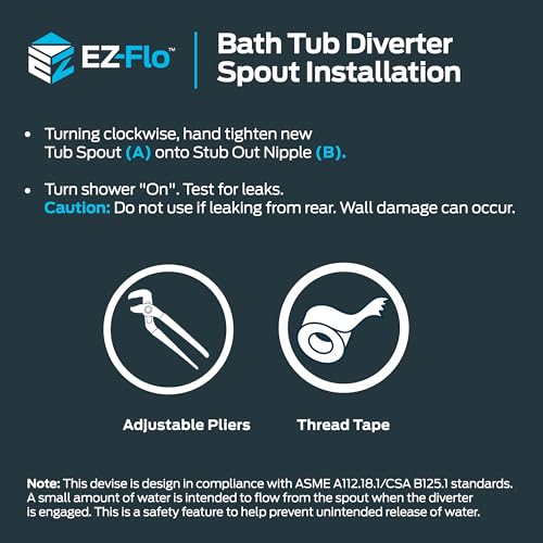 EZ-FLO 5 Inch Zinc Bath Tub Diverter Spout, 1/2 Inch IPS Pipe, Brushed Nickel, 15080