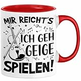 Trendation - Geigenspieler Geschenk Tasse Geigenspielerin Kaffee-Becher Geigen Spruch Mir Reichts Ich Geh Geige Spielen (Rot)