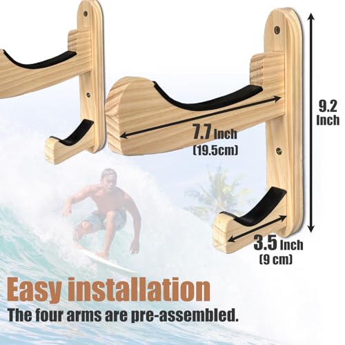 Tesserionz Surfboard Wall Mount Racks, Also for Skateboards/Snowboards/Skiing Boards/Bicycle Wheels/Field Hockey Sticks/Bicycles Hangers Paddle Storage Display Stand Indoor (Standard Plus)