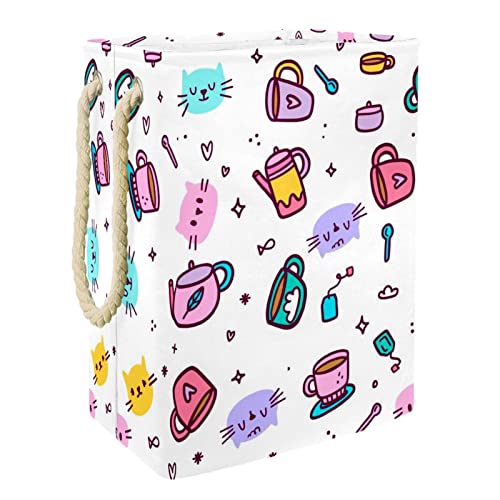 Tazas de gatos sin costuras, cesta grande para la ropa sucia con asa duradera, cesta de almacenamiento para ropa sucia para dormitorio, baño, dormitorio universitario