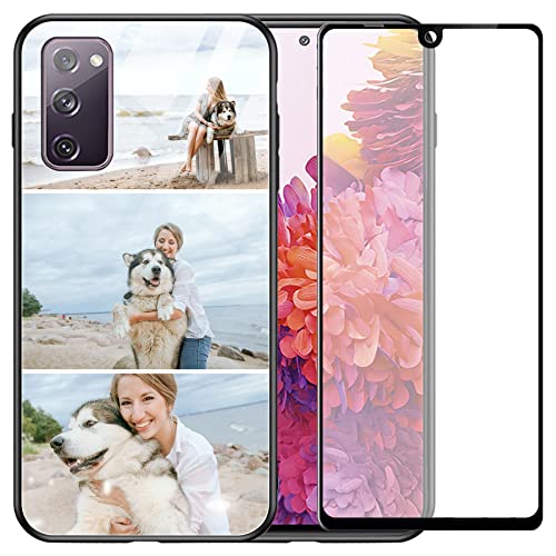 Funda de teléfono celular compatible con Samsung Galaxy S20 FE de 6.5 pulgadas, cubierta trasera de vidrio templado, funda rígida de policarbonato con 1 paquete de protector de pantalla (diseño de