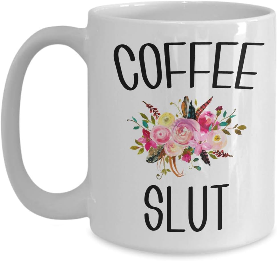 HollyWood & Twine Coffee Slut Mug Funny Coffee Cup Gift for Coffee Addict Mugs for Women Floral Mug Gift for Work Wife Girlfriend Present