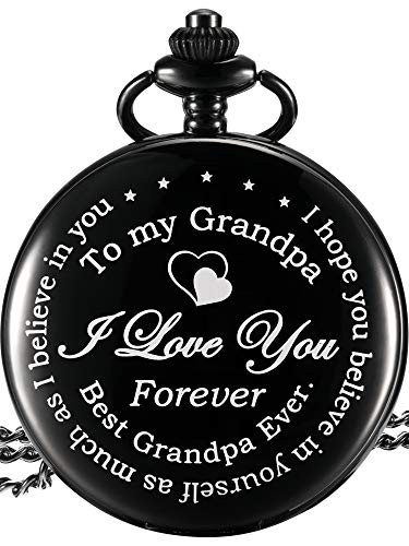 Hicarer Grandpa Pocket Watch Father's Day Birthday Christmas Gift, Black