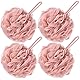 VANZAVANZU Badeschwamm Luffa, groß, 80 g, Duschschwamm, Körperschrubber, Netz-Pouf für Damen und Herren, Set von 4 (Rosa)