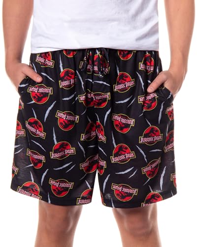 Jurassic Park Pajamas Men's Allover Claw Tear Logo Design Adult Lounge Sleep Shorts