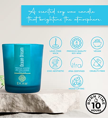 Image of EKAM Ocean Dream Votive Soy Wax Scented Candle, 40 Grams, 10 Hours Burn Time| Long Lasting Premium Candles | Ideal for Home Decor | Gifting & Aromatherapy (Pack of 6)