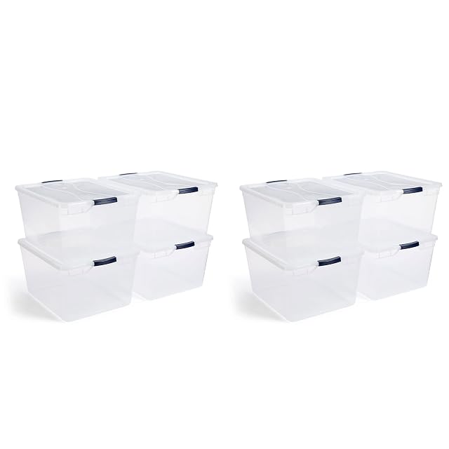 Rubbermaid Cleverstore 74 Quart Latching Plastic Storage Tote Container Box Bin with Lid for Home or Office Organization