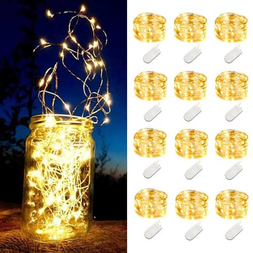 LEDIKON 12 Pack LED Fairy Lights Battery Operated String Lights - 7.2ft 20 LED,Silver Wire Warm White | Wedding,Party Centerpieces,Table Decor | DIY Crafts,Christmas,All Occasions | Mason Jars Décor