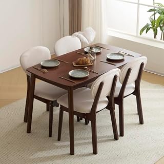4 Chairs 1 Table Dining Sets Disassembly Rubber Solid Wood Soft Sponge Padded Seats & Backrests Chair Dining Table Sets Cushion Rectangular Simple Modern Home Apartment (deep Walnut)