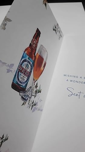Artistic Male Birthday Card From Nigel Quiney - Special Brother - Birthday Beer - Sophisticated Blue Foil Finish (NQ-PR89