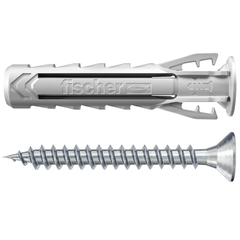 fischer - Nylon Expansion Dowel SX Plus 5x25 with Collar and Screws, All Materials/Blister of 20