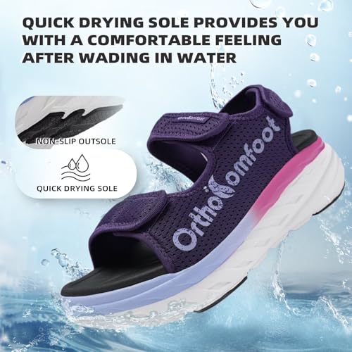 Image of Women's Orthopedic Wide Toe Box Sandals: Comfortable Arch Support Plantar Fasciitis Orthotic Casual Summer Beach Sandals, Adjustable Strap Flat Feet Walking Shoes for Foot Heel and Pain Relief