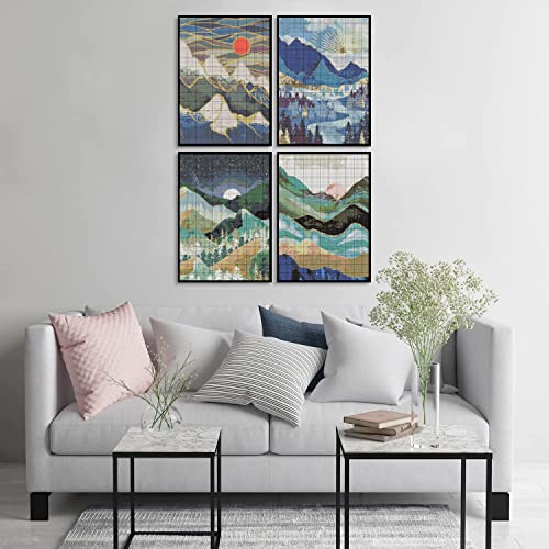 LWZAYS 4 Pack Cross Stitch Kits-Stamped Cross Stitch Kits for Adults Landscape Counted DIY Embroidery Needlepoint Kits Home Decor 12x16inch - Thumbnail 5