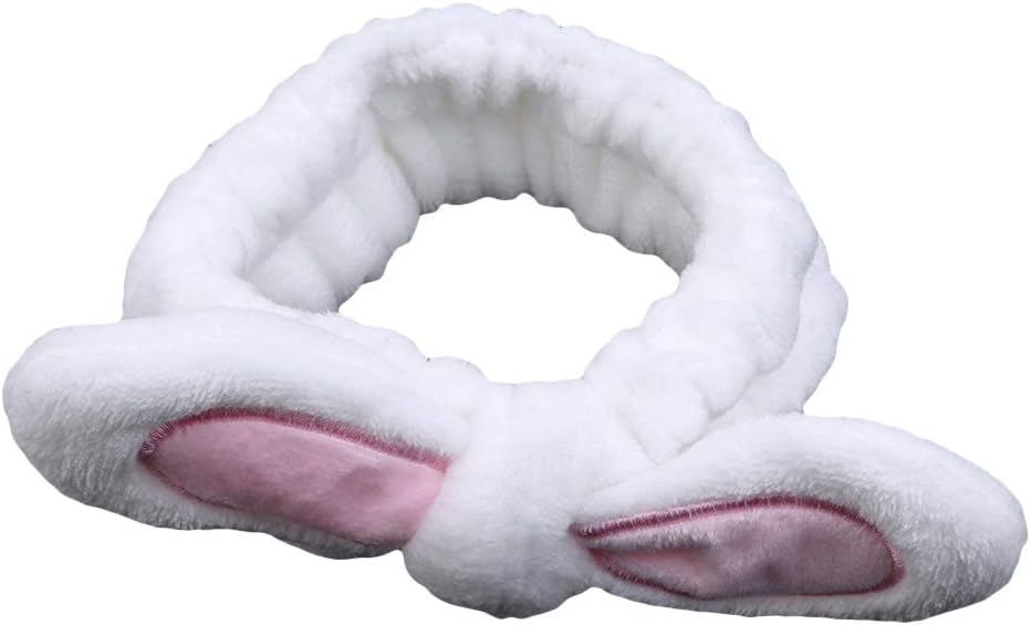 TraveT Headband Make-up Wash Face Removal Bouillante Elastic Hair Band Cute Rabbit Ear Pattern Spa Bath Hair Wrap,Big elf White