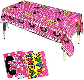 HHLCWA 3 Pack Pink Minnie Cartoon Character Party Tablecloths,Cute Minnie Plastic Table Cover for Cartoon Character Birthday Party Decorations, 86.6 x 51.2in