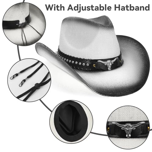 Image of WQWOVRVO Cowboy Hat,Cowgirl Hat,Western Cowboy Hats for Women /Mens /Straw Wide with Shapeable Brim Cowboy Hat for Womens