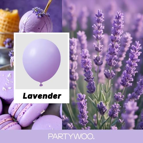 Image of PartyWoo Lavender Balloons 100pcs Different Sizes Pack of 18 12 10 5 Inch Light Pastel Purple Lilac Balloon Arch Kit for Baby Shower Bachelorette Fairy Birthday Princess Party Decorations Purple-Q10