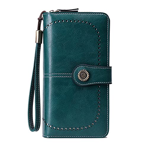 Image of Women Leather Wallet Crossbody Shoulder Bag with Double Zipper and Mobile Phone Purse with Shoulder Strap