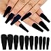 AddFavor 100pcs Coffin Fake Nails Full Cover Long Press on Nails Pure Color Matte Acrylic False Nail Tips for Women and Girls (Black)