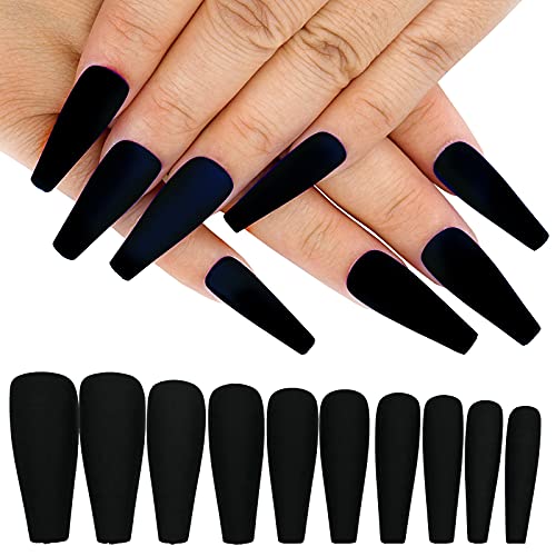 AddFavor 100pcs Coffin Fake Nails Full Cover Long Press on Nails ...