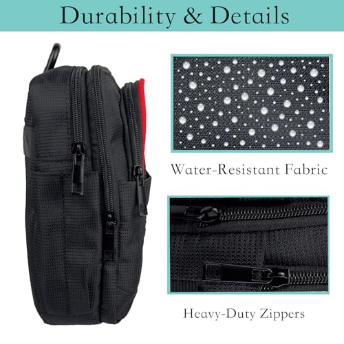 Taktische Golf-Wertsachen-Tasche mit Karabiner, wasserabweisend, Golftasche, Tasche für Gürtel, Wagen oder Rucksack, kompakte Golf-Zubehörtasche für Bälle, Tees, Handschuhe und EDC-Ausrüstung, Schwarz