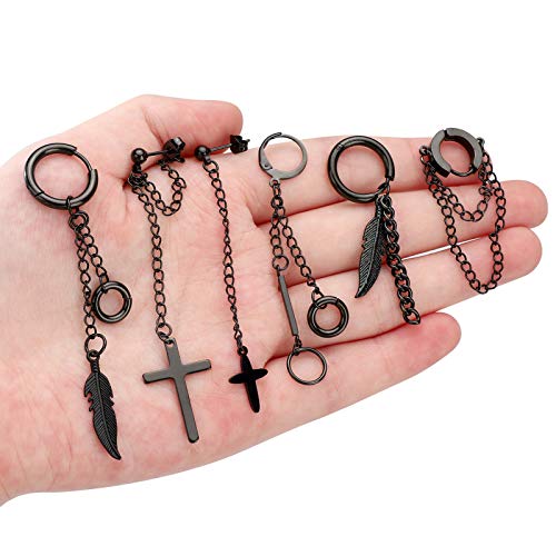 Fifata 20 Pieces Chain Hoop Earrings Moon And Star Drop Earrings Cross Stainless Steel Hinged Pendant Eboy Earrings For Men Women #TOP5