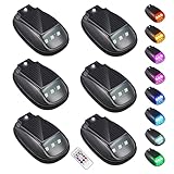 linseyCove 6 PCS Solar Car Roof RGB Strobe Light with Remote Control,Wireless LED Strobe Lights with 8 Colors, Waterproof, No Drilling, For Motorcycle, Vehicle, Truck Use