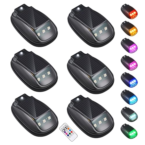 linseyCove 6 PCS Solar Car Roof RGB Strobe Light with Remote Control,Wireless LED Strobe Lights with 8 Colors, Waterproof, No Drilling, For Motorcycle, Vehicle, Truck Use