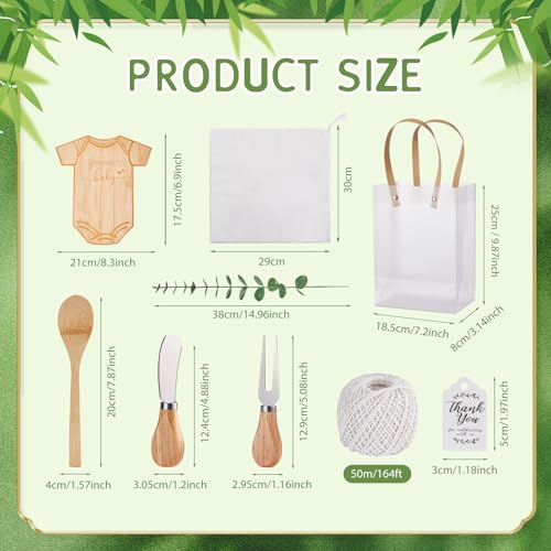 55Pcs Baby Shower Prizes for Game Winners 6 Sets Bodysuit Shaped Cheese Board Gift with Spoons Butter Spreaders Kitchen Towels Bridal Gift Bags Shower Party Favors for Guests (Bodysuit Shaped, 6 Sets)