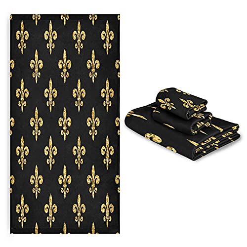 Fleur De Lis 3 Piece Towel Set 1 Bath Towel 1 Hand Towel 1 Washcloth Vintage Royal Absorbent Soft Bathroom Towel For Shower Gym Spa Kitchen Hotel #TOP5
