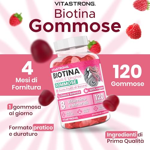 Biotina Complex Vegano Vitastrong, 120 Gommose Per Capelli, Pelle, Unghie Senza Saccarosio, Biotin Alto Dosaggio Con Vitamina C, Vitamina E Antiossidante, Zinco, B6, Folato, Selenio, Iodio - 6