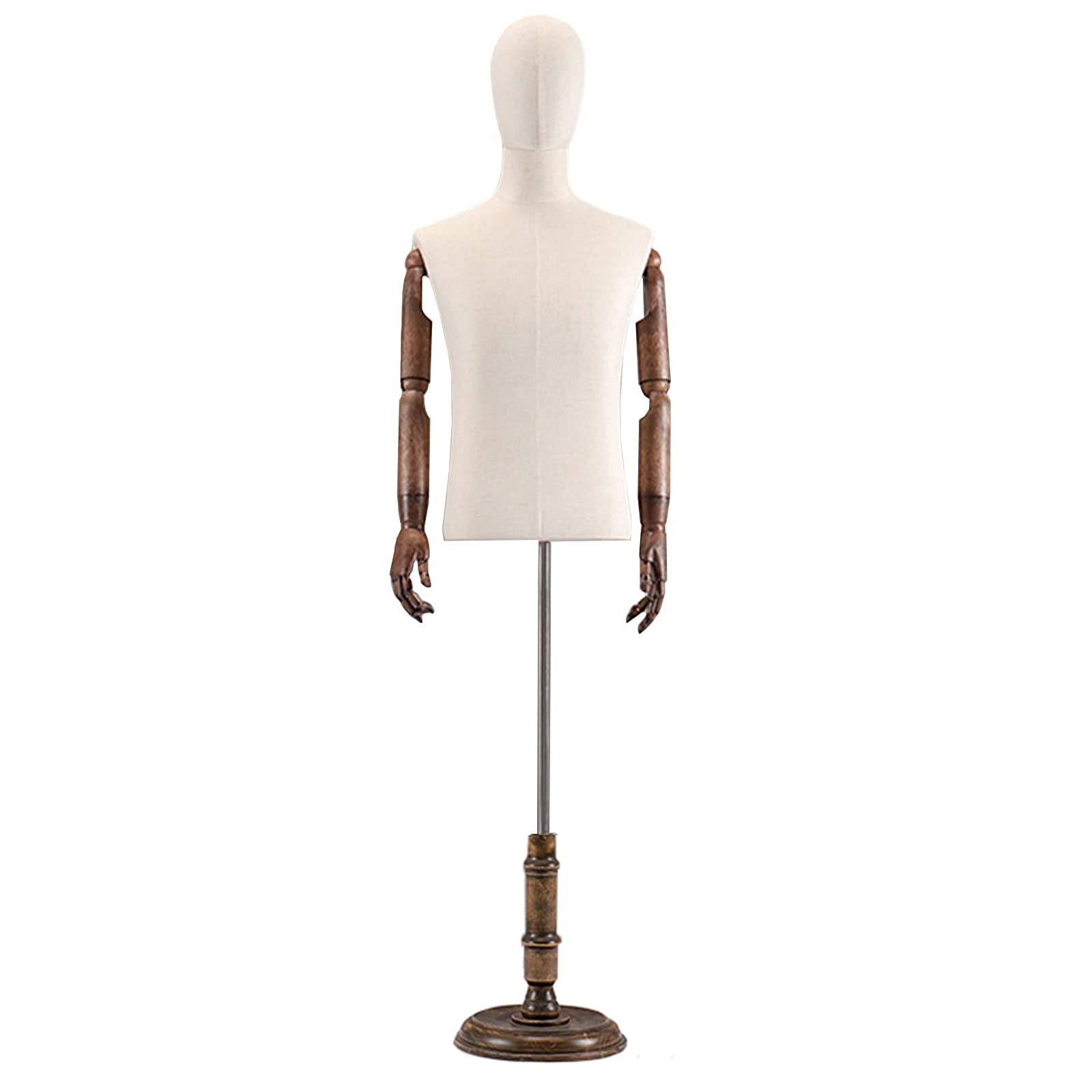 Männliche Anziehpuppe mit abnehmbaren Holzarmen und Basis, Erwachsenen-Oberkörper für Kleidung, Fotografie, Shows und Ausstellungen