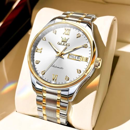 Image of OLEVS Automatic Watches for Men Self Winding Mechanical Wristwatch Luxury Business Dress Stainless Steel Luminous Waterproof Calendar Mens Watch