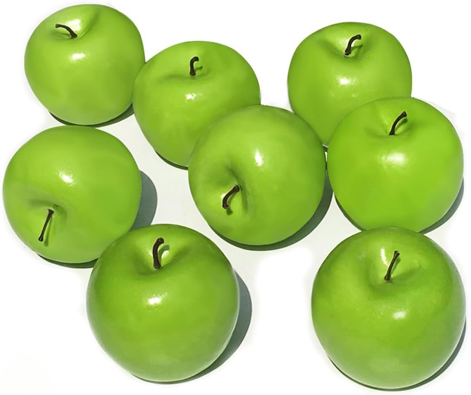 Fake Fruit Artificial Apples for Home Kitchen Table Basket Decoration 8pcs (Green Apples)