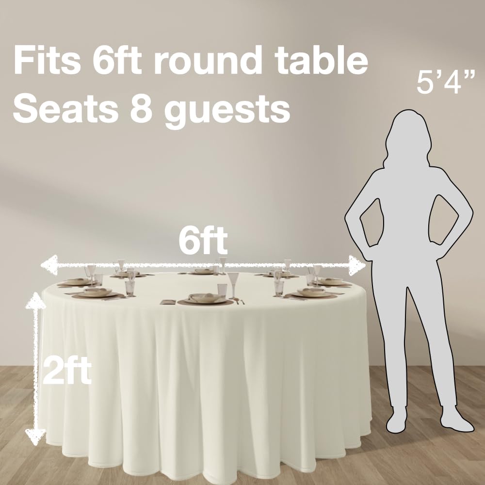Urby 120'' Ivory Round Tablecloth for 5-6ft Round Folding Table That Seats 6-8 Guests, Mantel Redondo Para Mesa De 6 Sillas - Image 2