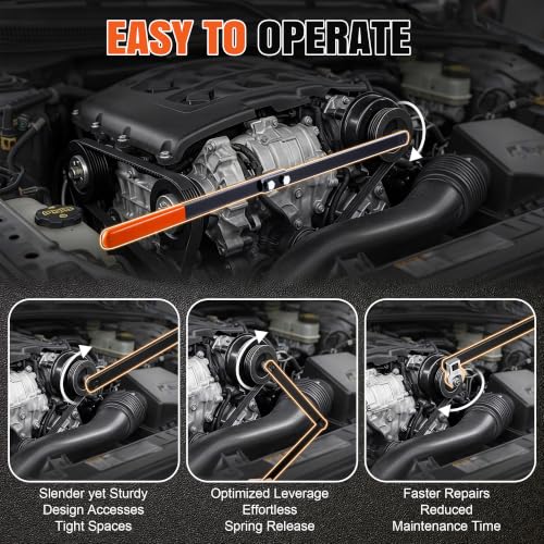 Image of Meonum Universal Serpentine Belt Tool Kit, Tensioner Wrench(Orange) | 3 /8 inch & 1 /2 inch Drive Belt Adjust Tightener Wrench Set, 4 Shallow Sockets, 3 Crowfoot, Removal Tool Auto Repair, Maintenance